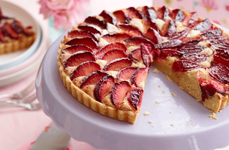 This dessert is a real showstopper: buttery, flaky shortcrust pastry is filled with sweet almond frangipane filling and then topped with the most beautifully coloured plum slices. Serve warm with a dollop of cream.