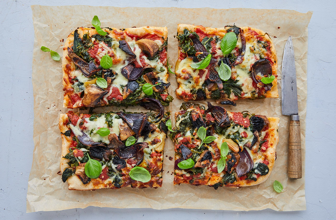 Cheat's mushroom pizza traybake recipe