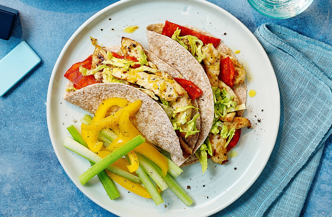 Chicken and chorizo wraps recipe