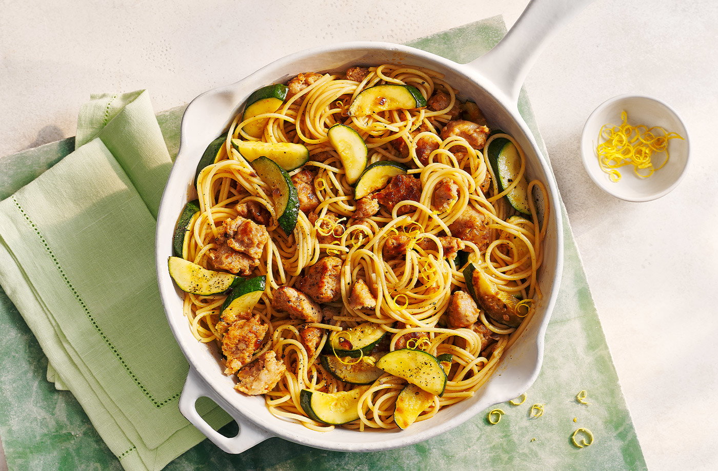 Courgette, lemon and sausage pasta recipe