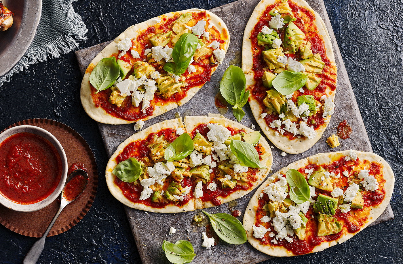 Harissa, avocado and feta flatbreads recipe