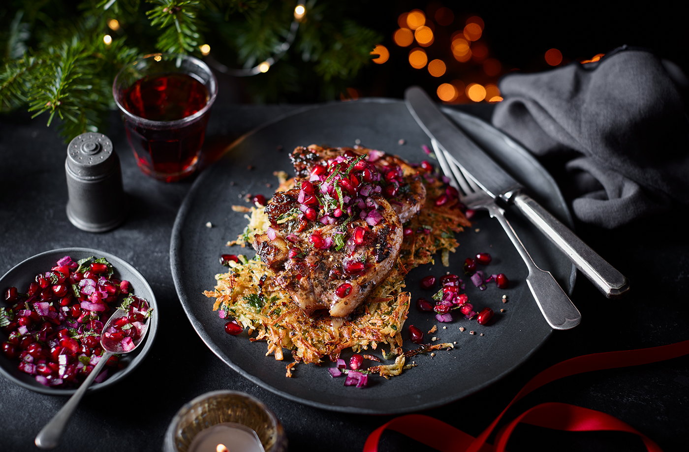 Lamb chops with pomegranate salsa and parsnip rosti recipe