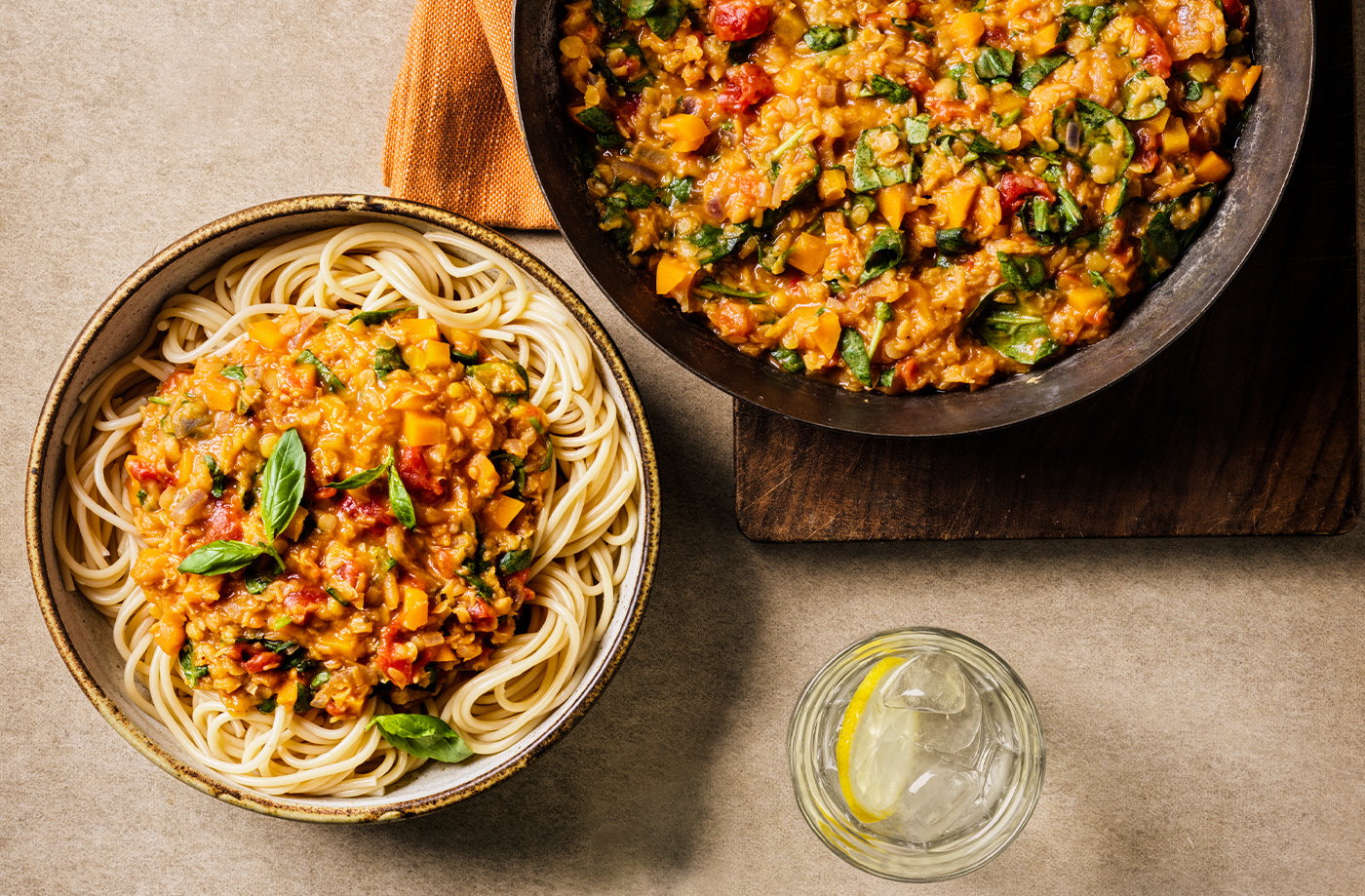 Lentil ragu with spaghetti recipe