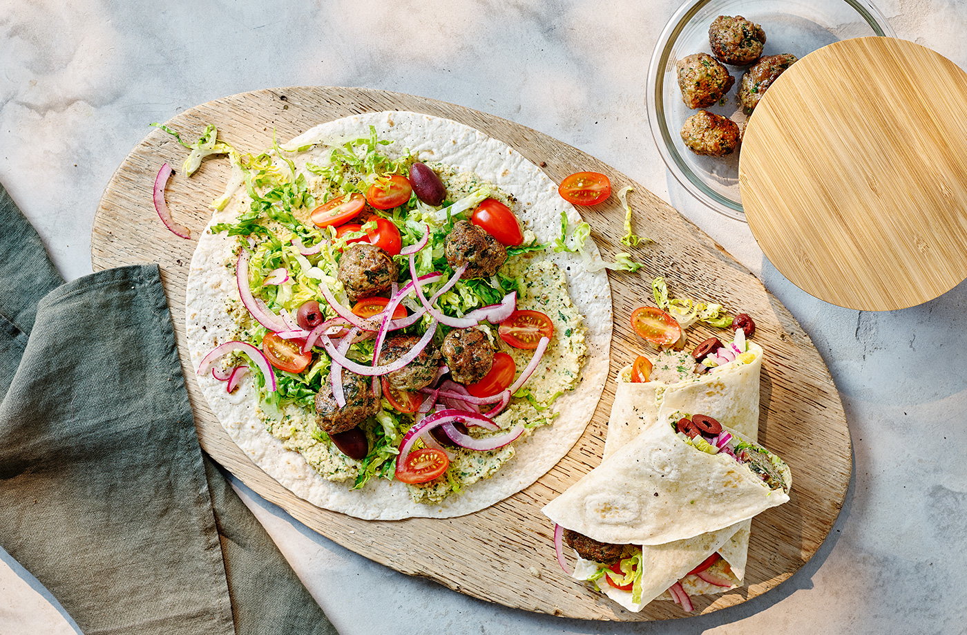 Meatball Greek salad wraps recipe