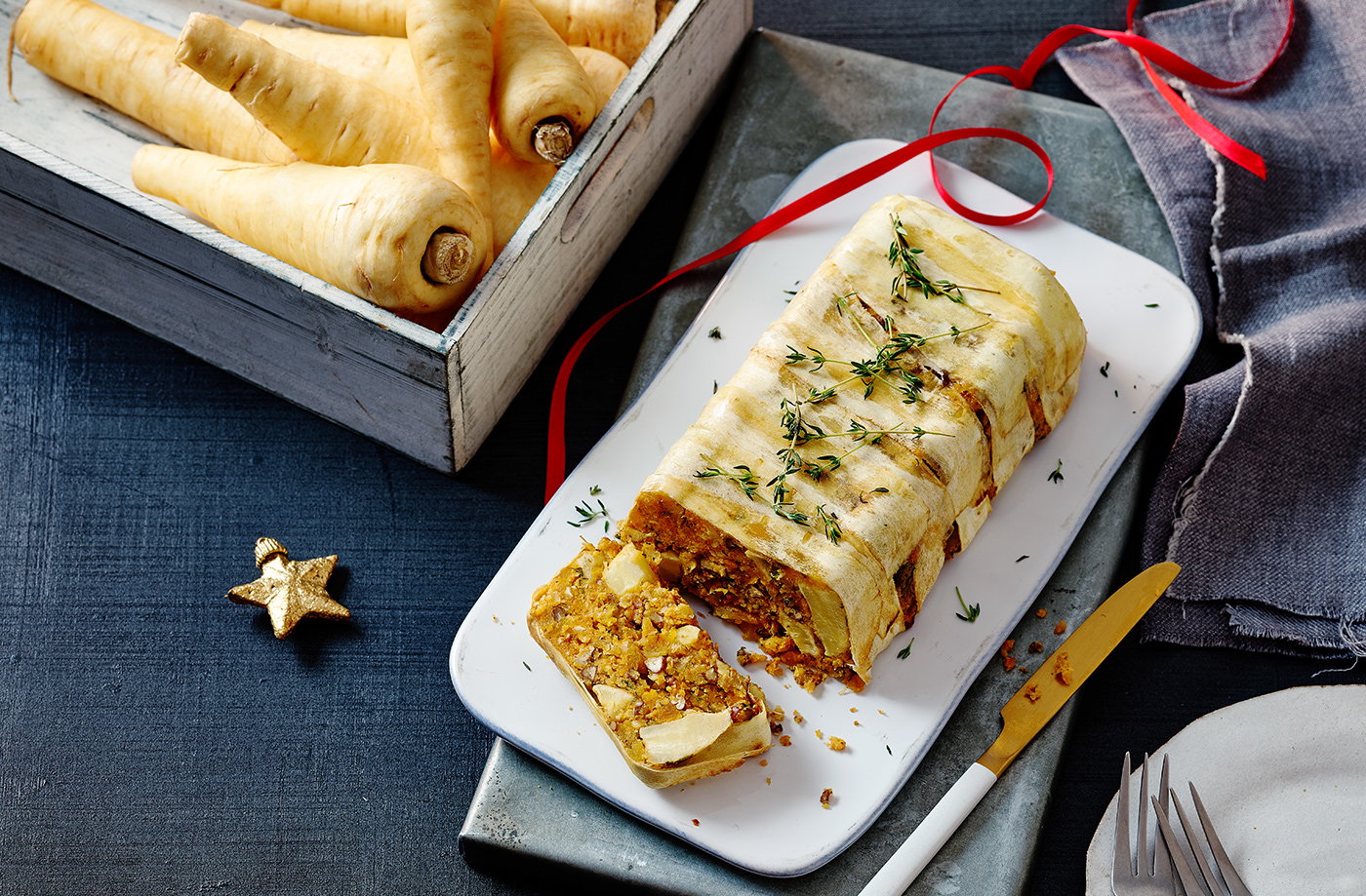 Parsnip, chickpea and apricot nut roast recipe