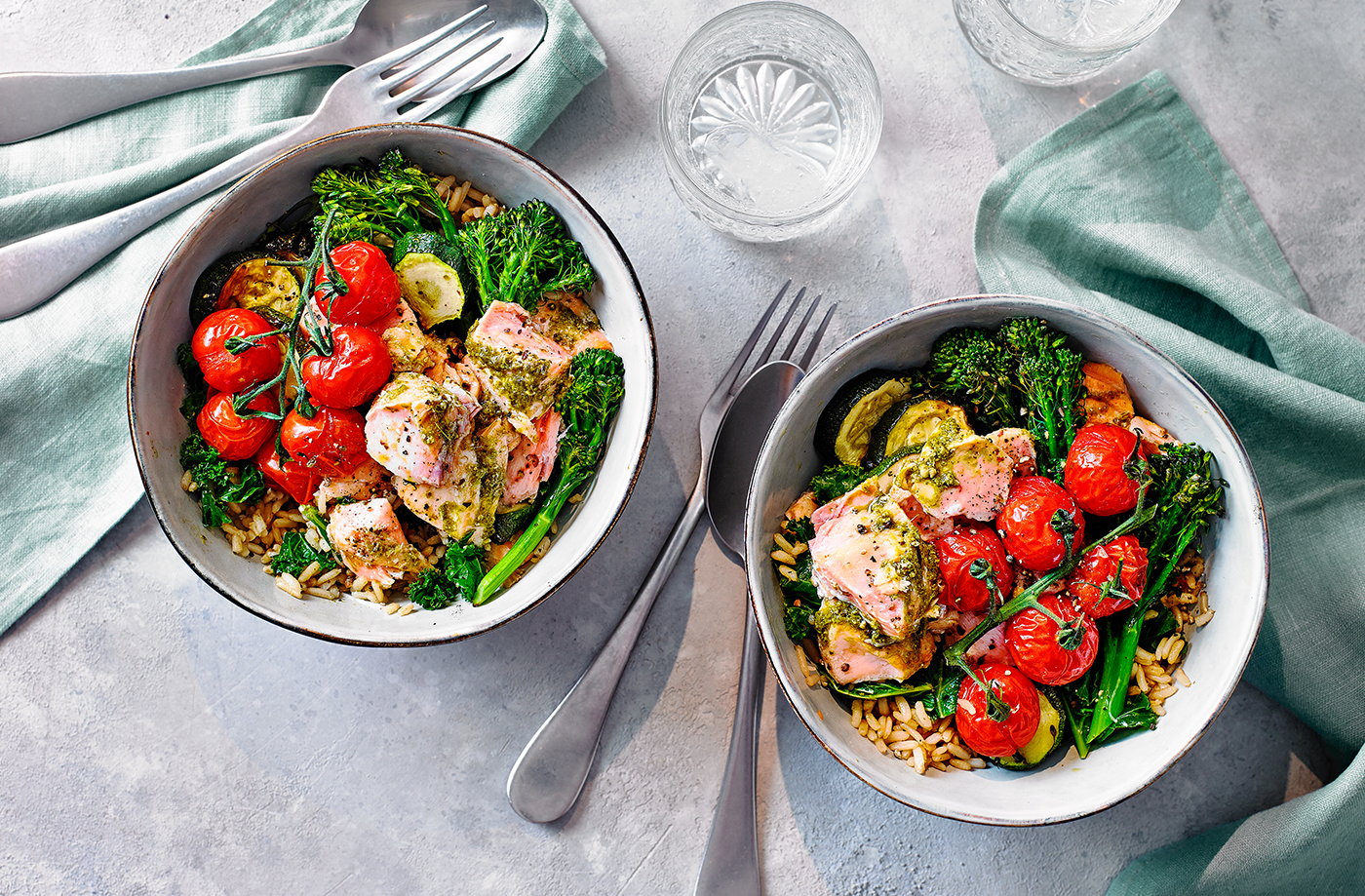 Pesto salmon veg bowl  recipe