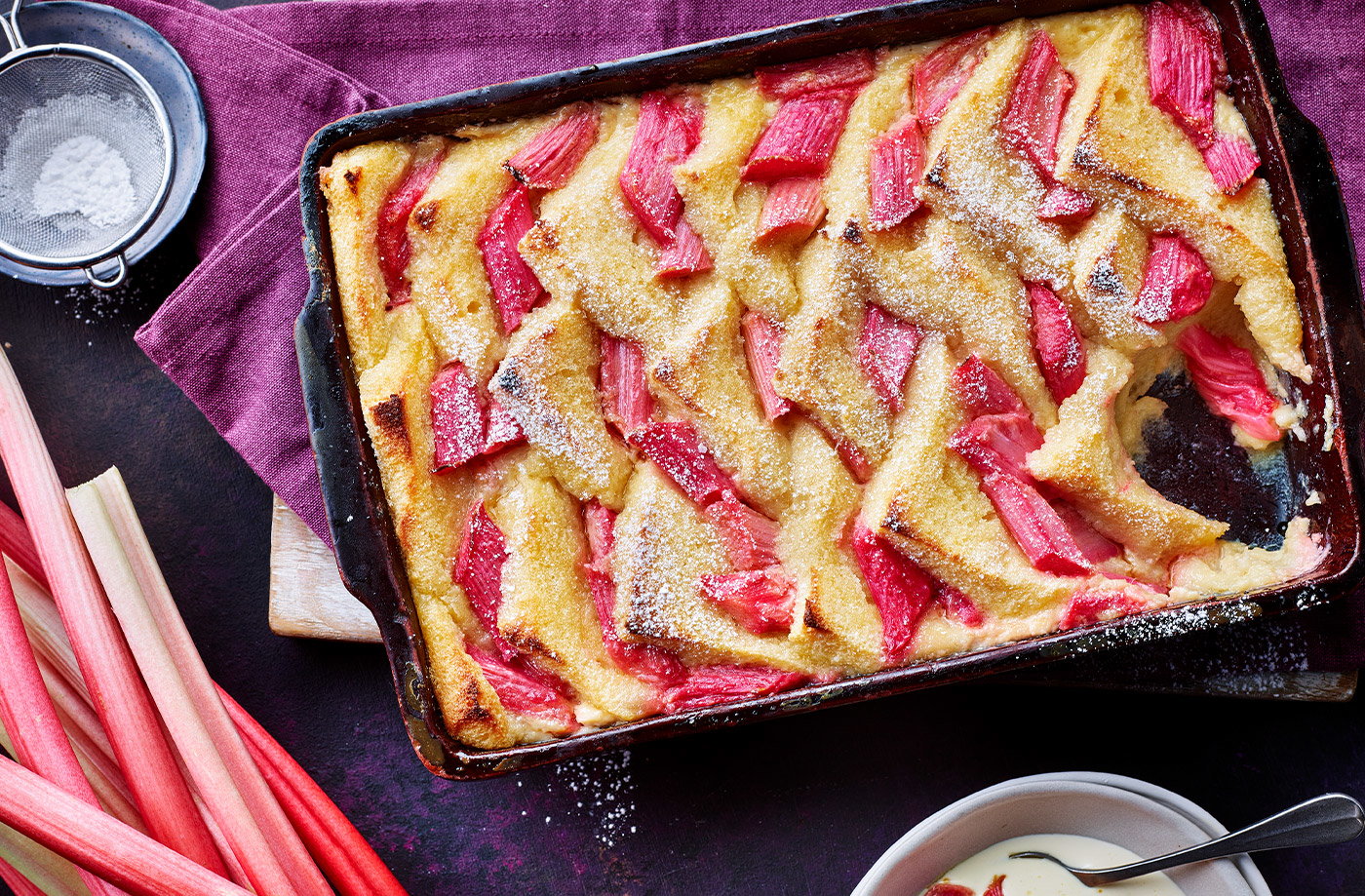 Rhubarb and custard bread and butter pudding recipe