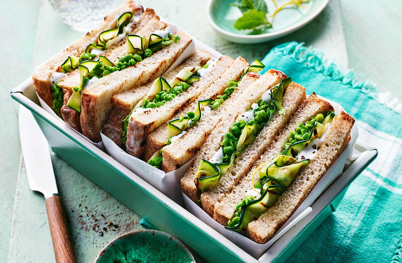 Ricotta, grilled courgette and pea sandwich recipe