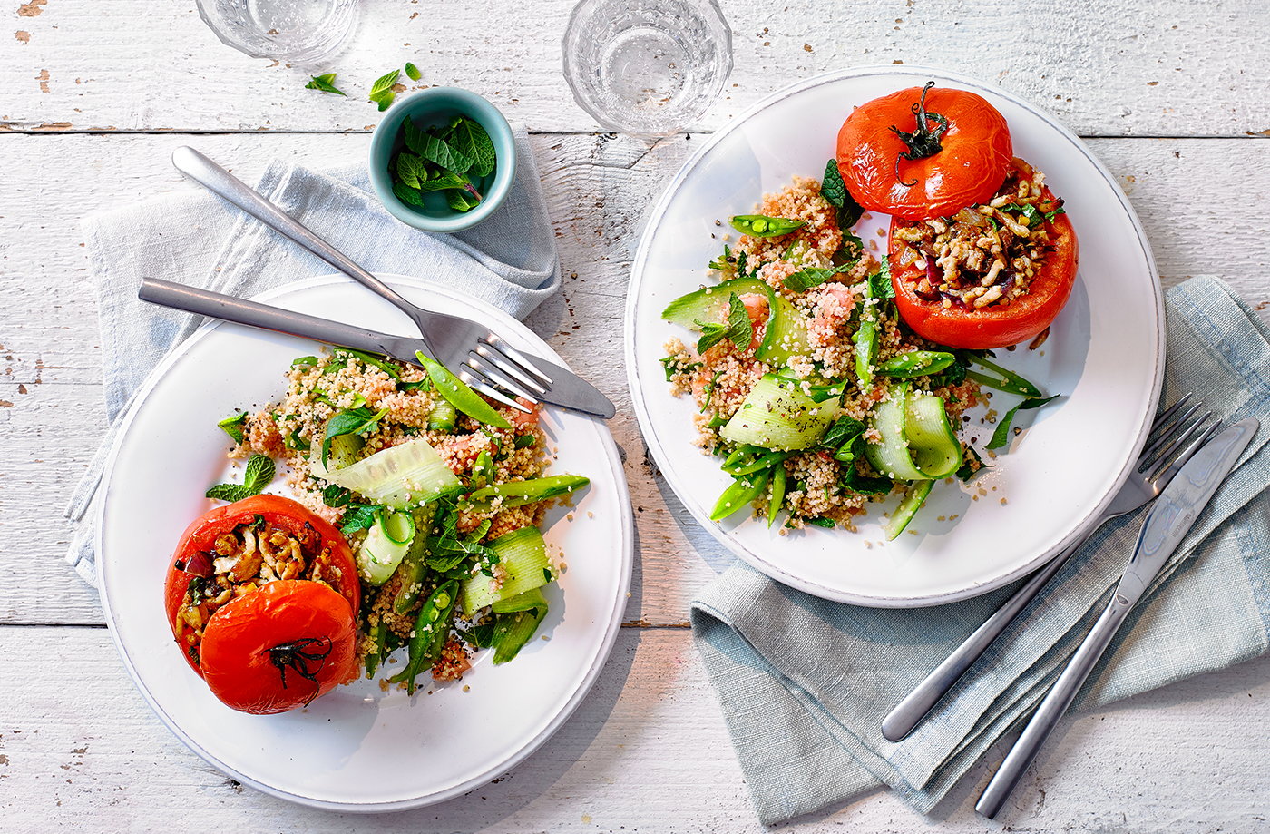 Turkey-stuffed tomatoes with wholewheat couscous salad recipe