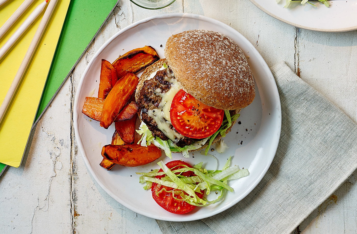 Cheeseburgers with sweet potato fries recipe