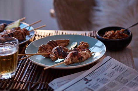 These tender chicken satay skewers are perfectly paired with creamy peanut dipping sauce