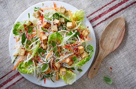 This Vietnamese-inspired salad has lightly fried tofu, vermicelli noodles and plenty of crisp vegetables, all tossed with a sweet and sour dressing.