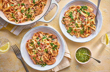 Creamy mushroom tagliatelle with zesty gremolata