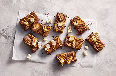 Caramel peanut popcorn brownies