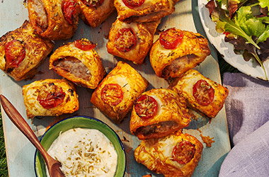 Cheesy 'nduja and tomato sausage rolls