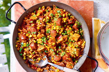 Chicken and chorizo paella