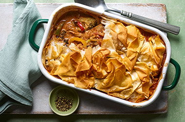 Chicken and greens filo pot pie