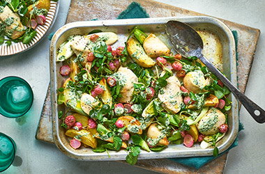 Lemon chicken and watercress traybake