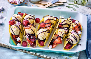 Chocolate and ice cream tacos