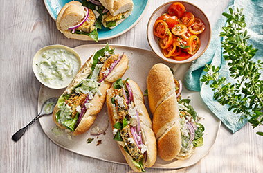 Greek-style crispy aubergine subs