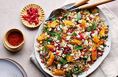 Moroccan-spiced rice, spinach and orange salad