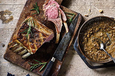 Roast rack of lamb with shallot sauce