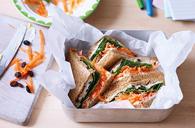 Carrot, raisin and cream cheese sandwich