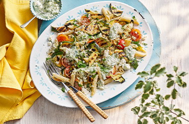 Smoky courgette pasta salad