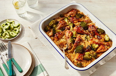 Jamie's sticky miso chicken traybake