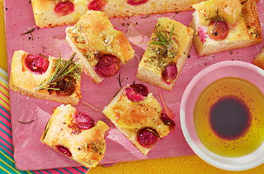 Stilton and grape focaccia