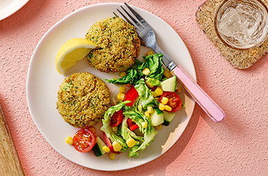 Couscous fritters and salad