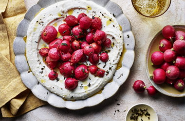 Thyme-roasted radishes with whipped feta dip