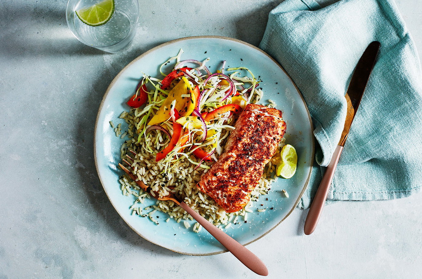 Cajun salmon with mango slaw