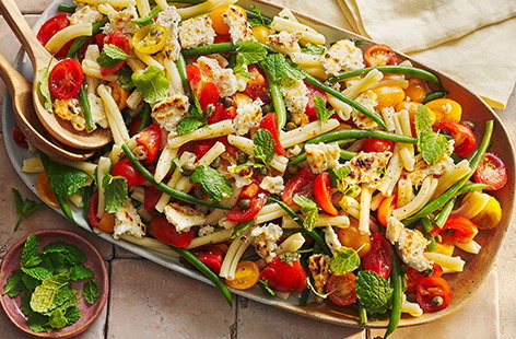 This veggie-packed pasta salad, serving 8, is great for summer entertaining or bring-a-dish gatherings. Bursting with fresh flavours, it's super-tasty but a healthier choice.