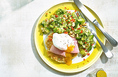 Cut down on food waste and make a fantastic summer dish, using fresh broccoli florets for a smashing slaw and the stalk for fluffy fritters