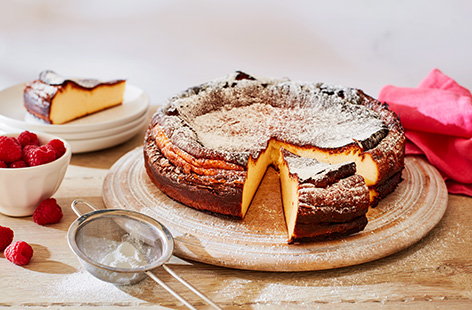 Originating from the Basque region of Spain, burnt cheesecake has a rich, decadent and creamy texture with a wonderful biscuity and caramel flavour. 