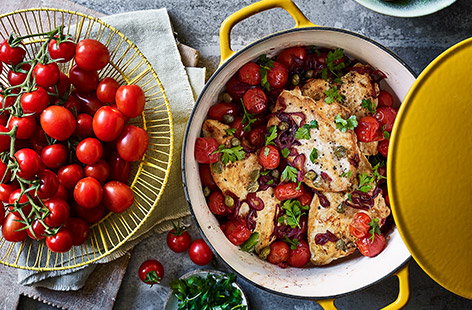 This simple stew recipe, packed with pounded chicken breast and sweet and vibrant tomatoes, should brighten your day