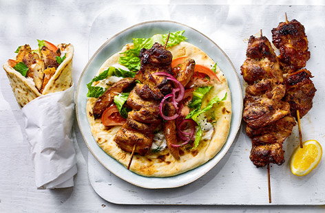 Everyone's favourite kebab made easy. Tender chicken is coated in a garlic and herby marinade. Stuff into flatbreads with salad and whatever sauce you fancy. 