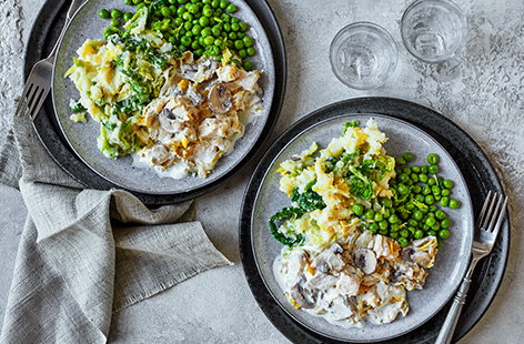 For a winning chicken dinner, try this creamy chicken with mushrooms. Using herby soft cheese as a clever shortcut, this ready in just 30 mins - add leeks to your potatoes for a hearty colcannon mash on the side.