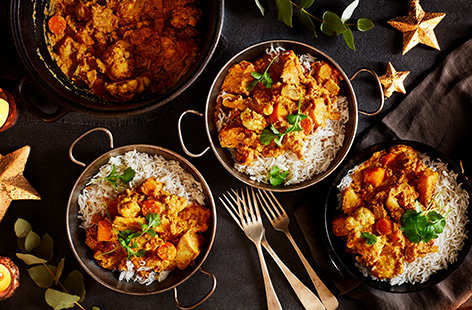 Enjoy a festive twist on a traditional Indian korma by adding your leftover Christmas veg to the pot.