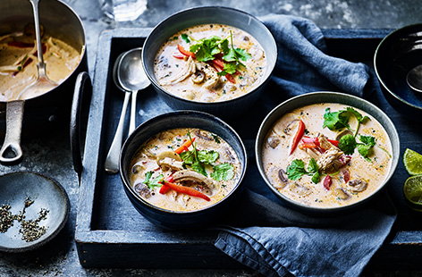 Transform leftover roast chicken with this comforting chicken soup recipe. With creamy coconut milk, a touch of spice and plenty of veg, this easy soup recipe is the perfect winter warmer.