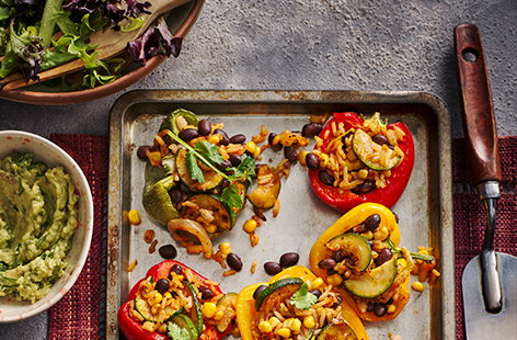 Cooked until sweet and soft, these roasted peppers are made even better stuffed with a super veg and rice mix, with smoky fajita seasoning to round it all off, bringing an authentic Mexican taste experience to your dinner table