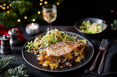 This pilaf-stuffed sea bass with sprout slaw is a delicious dinner for one that takes just 30 minutes to make. 