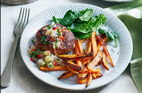 A healthier and spicier alternative to your traditional beef burger, these harissa turkey burgers pack a punch