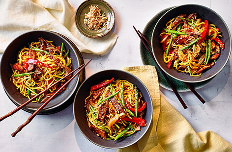 If you've had a roast at the weekend, use up your leftover lamb in this quick harissa lamb noodles recipe. Ready in just 25 minutes, cooked lamb gets tossed in a fiery harissa dressing until caramelised, then mixed with noodles and plenty of veg for a simple midweek dinner idea. 