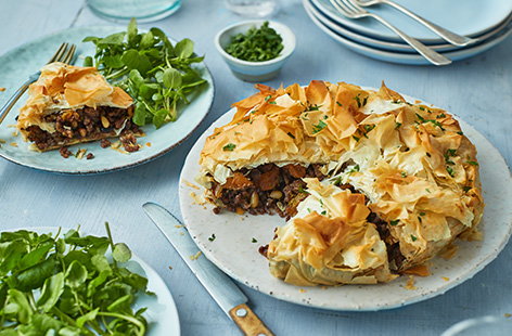 This is a great Moroccan-inspired pie to bring out for dinner parties and weekend lunches when entertaining friends and family. Beautifully spiced lamb mince, apricots, toasted pine nuts and parsley are encased in buttery filo pastry. A sure-fire winner.