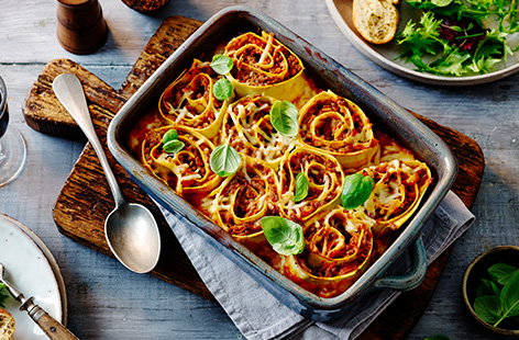 Craving lasagne, but only feeding two? This pint-sized rotolo recipe serves up all the classic flavours of the traditional layered pasta bake.