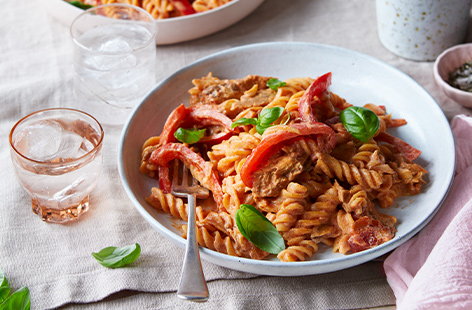 Make the most of store cupboard ingredients with this mackerel pasta dish.