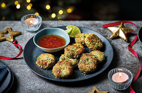 Add some Thai-inspired flavours to your Christmas party with these simple mini crab cakes, served with a tangy lime and sweet chilli sauce. Totally dairy- and gluten-free, these use tinned crab loaded with chilli, ginger and coriander for a quick canapé.