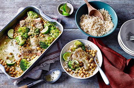 This fragrant Thai green fish curry traybake offers all the flavour of the classic dish without any hassle – and it is ready in just 20 minutes.